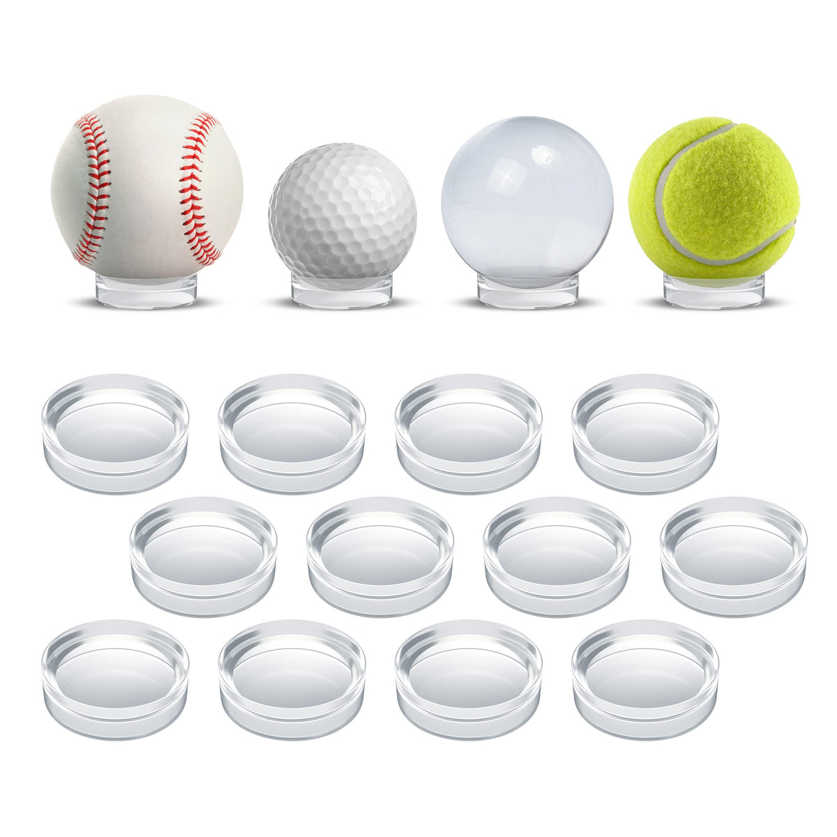 Houseables Baseball Holder, Baseball Stand, Ball Holder, Ball Stand, Acrylic Sphere Display, Egg Display, for Crystal, Rock, Marble, Golf, Softball, Round, Plastic Ring,12 Pack, Clear, 1.75" x 0.6"