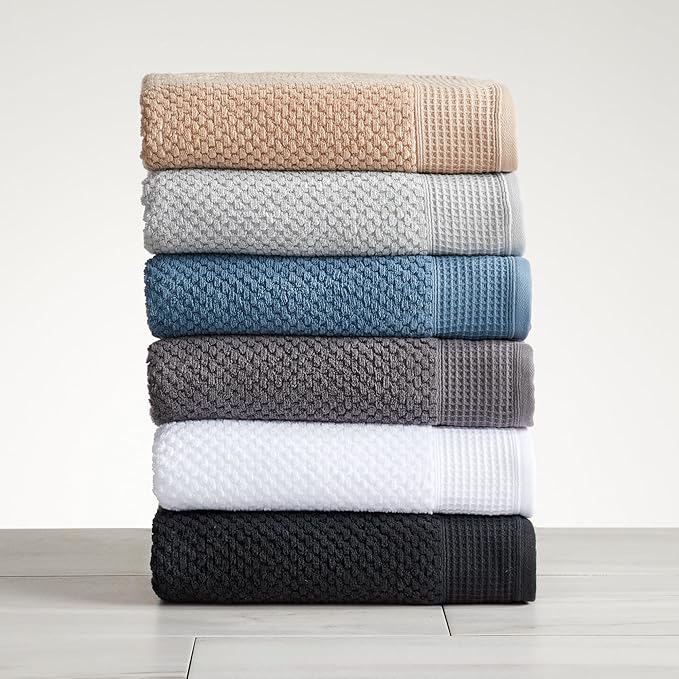 Market & Place 100% Cotton Waffle Textured Bath Towels Set of 4 | Super Soft Quick Dry Bath Towels | Decorative Towels for Bathroom | Belle Collection (Ocean)