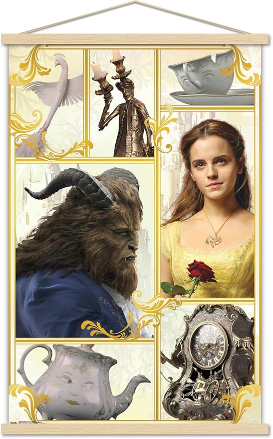 Trends International Disney Beauty And The Beast - Group Wall Poster, 22.375" x 34", Premium Print and Beechwood Hanger Bundle