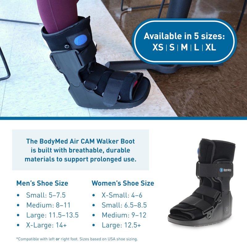 BodyMed Air CAM Walking Fracture Boot, Medium, 12.3" Tall - Adjustable and Shock-Absorbing Support for Foot and Ankle Recovery - Fits Left & Right Foot