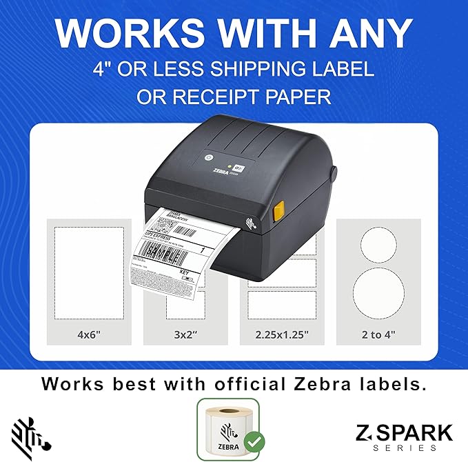 Zebra ZD220 Thermal Desktop Printer 4"| 203 DPI | No Ink Required | USB Connectivity | 2 Year Warranty | Direct Thermal | Z-Spark Series