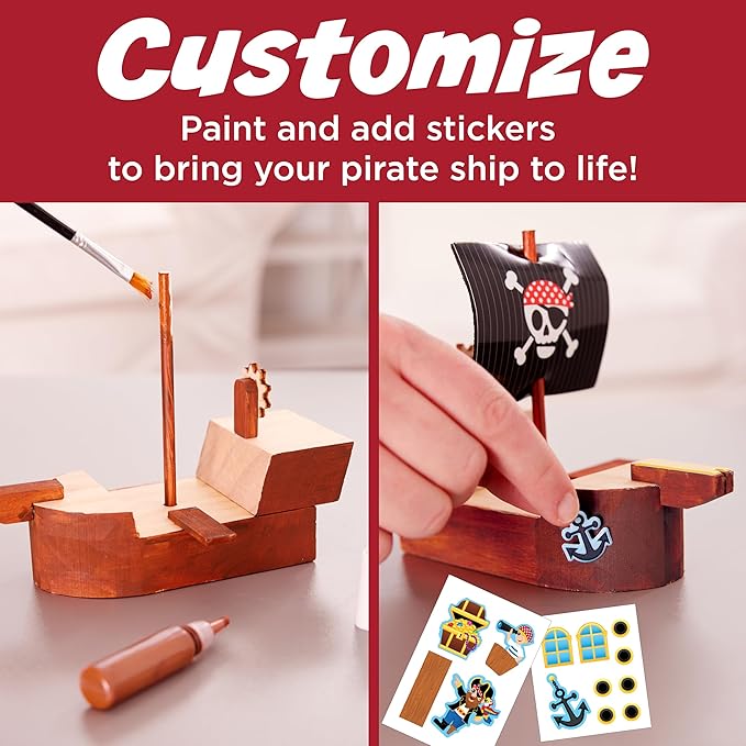 Creativity for Kids Buildeez! Easy Wooden Model Set: Pirate Ship, Sea Skull - DIY Arts & Crafts Kit, STEM Toys and Gift for Kids, Boat Toys for Boys (Ages 5+)