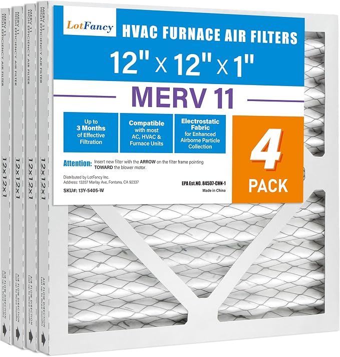 LotFancy 12x12x1 Air Filter MERV 11 4-Pack, Electrostatic Pleated AC Furnace