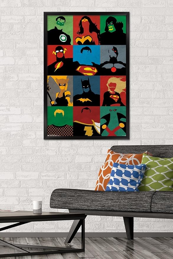 Trends International DC Comics - Justice League - Minimalist Wall Poster, 22.375" x 34", Black Framed Version