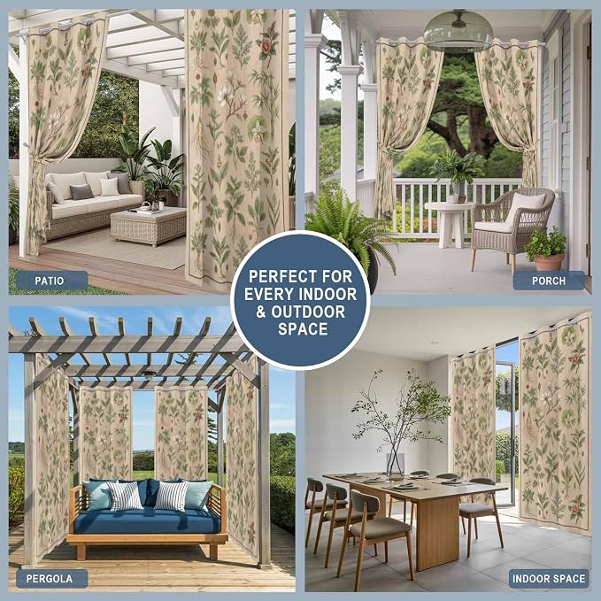 Vintage Outdoor Curtains for Patio Grass Herbal Botanical Garden Plants