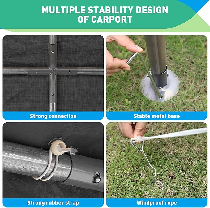 10x20FT Carport, Car Canopy, Portable Garage, Easy to Assemble, Carport Canopy 10x20FT Heavy Duty for Car, Bike, Boat, Party (Gray)