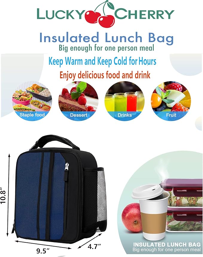 Lunch Box Insulated Lunch bag for Men Teen Kids Boys Adult Portable Stylish Small Lunchbox Special Design for Working Office school Picnic (Navy Blue)