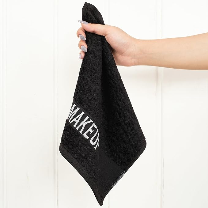 American Soft Linen, Makeup Remover Face Cloth, 100% Cotton Makeup Towels, 4 Packed Face Towels, 12x12 inches, Black