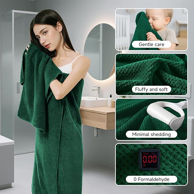 REDKISS Soft 6 Piece Bath Towel Set - 2 Bath Sheets, 2 Hand Towels, 2 Washcloths - Highly Absorbent, Quick Dry, Lightweight Towel Sets Collection, Premium Dark Green Towels for Bathroom, Gym & Spa