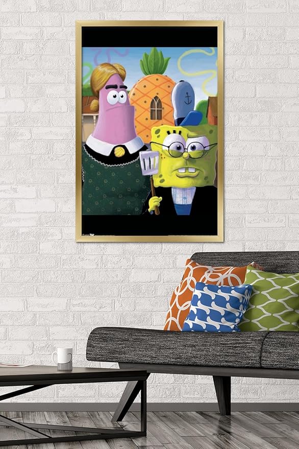 Trends International Nickelodeon Spongebob - American Gothic Wall Poster, 22.375" x 34", Gold Framed Version