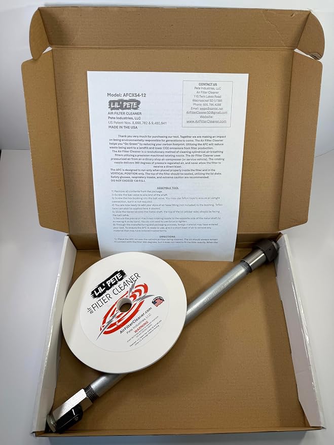 LIL PETE Air Filter Cleaner by Pete Industries – Cleans 1.5″–4″ ID Filters –