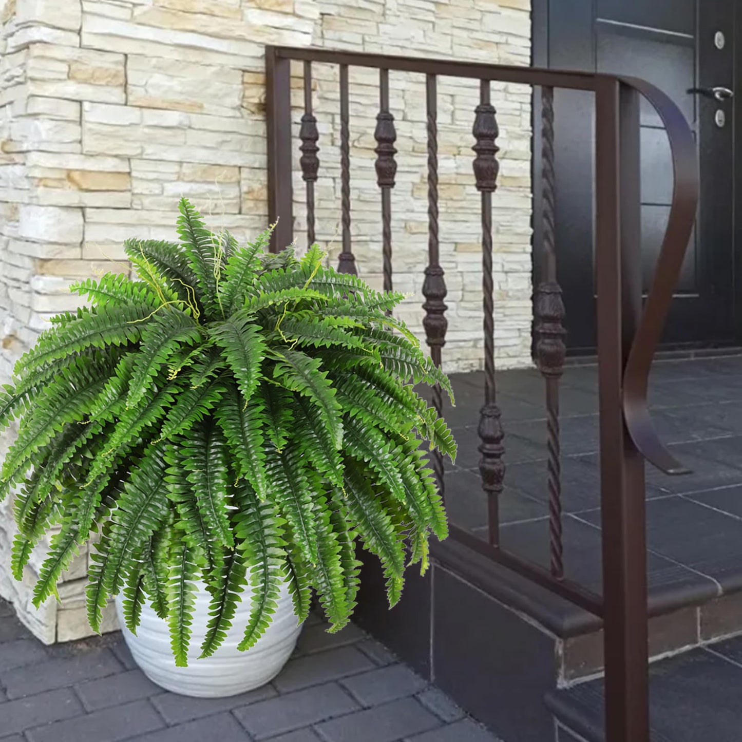 Dkaltm Single Silky Artificial Boston Fern Bush, 49Inch Large Artificial Ferns for Outdoors, Large Faux Ferns Artificial Plants,Suitable for Decorating Office, Living Room Faux Greenery,95Branches