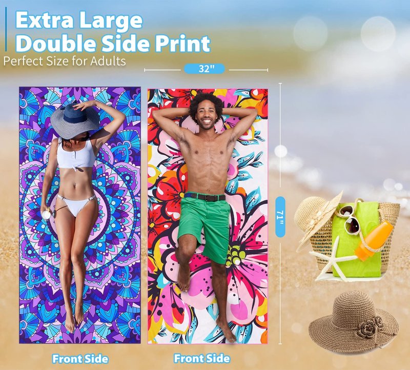 Microfiber Thin Beach Towel Lightweight Oversized 71x32 Extra Large Sand Free Towels Quick Dry for Travel Pool Camping Sports Beach Accessories Vacation Essential Gift Green