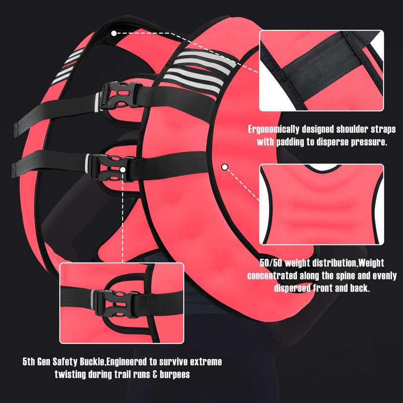 NATURELUX Weighted Vest with Reflective Stripe and Adjustable Buckle Straps, Pink, 25 lbs