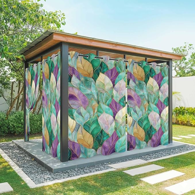 Leaves Outdoor Curtains for Patio Gorgeous Leaf Abstract Spring Waterproof