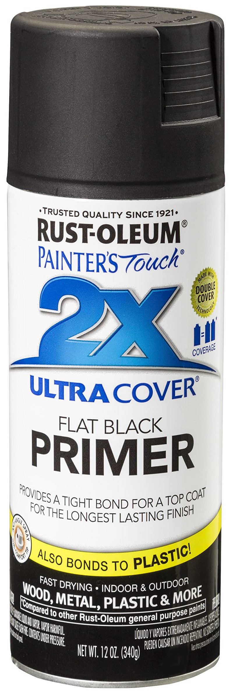 Rust-Oleum 249846 Painter's Touch 2X Ultra Cover Spray Primer 12 Oz, Flat Black