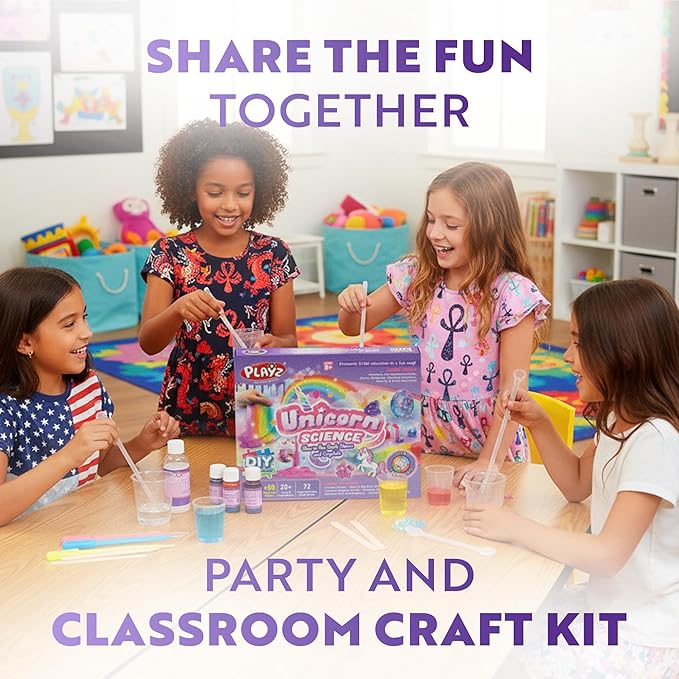 Playz Unicorn Slime & Crystals 100+ Science Experiments Kit Gift for Girls & Boys to Make Glow in The Dark Unicorn Poop, Snot, Fluffy Slime, Crystals, Putty, Arts & Crafts for Kids Age 8-12