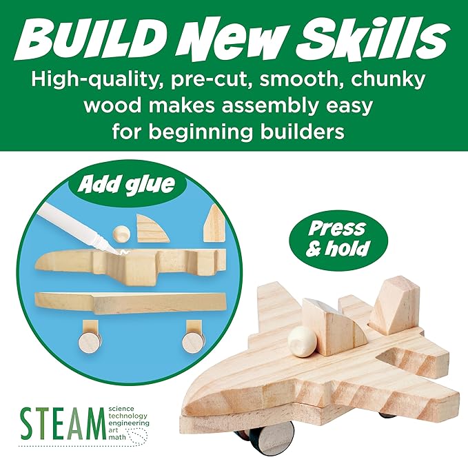 Creativity for Kids Buildeez! Easy Wooden Model Set: Jet Plane Ace - Airplane STEM Kit, Craft for Kids, Kids Activities and Gifts for Boys (Ages 5+)