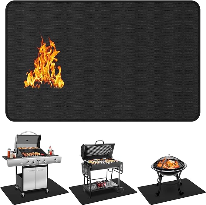 Protebox 75 x 40 inch Under Grill Mats for Outdoor Grill, Double-Sided Fireproof Deck and Patio Protector Mat, Waterproof Oil-Proof BBQ Floor Pad Indoor Fire Pit Fireplace Mat