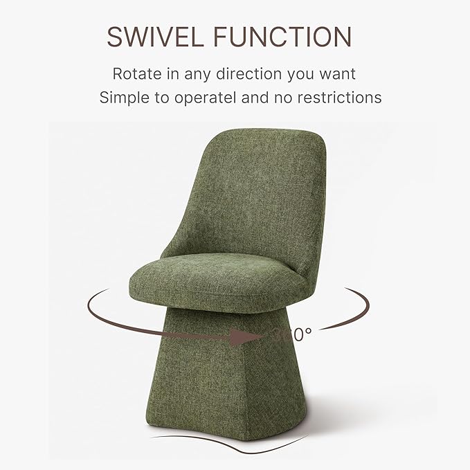 Swivel Dining Chairs Set of 1, Upholstered Mid Century Modern Deskchair with High Back, Linen Fabric Kitchen Chairs for Dining Room, Bedroom, Dressing Room, Moss Green