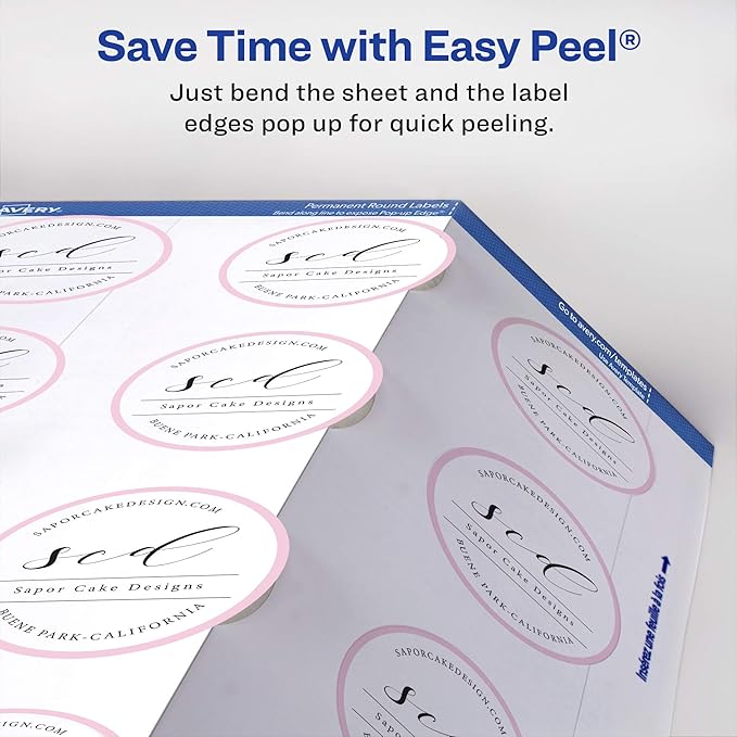 Avery Round Labels, 2" Diameter, Sure Feed Technology, Print-to-The-Edge, Easy Peel, Laser/Inkjet, Permanent, 120 Blank Circle Labels Total (22612) (Pack of 2)