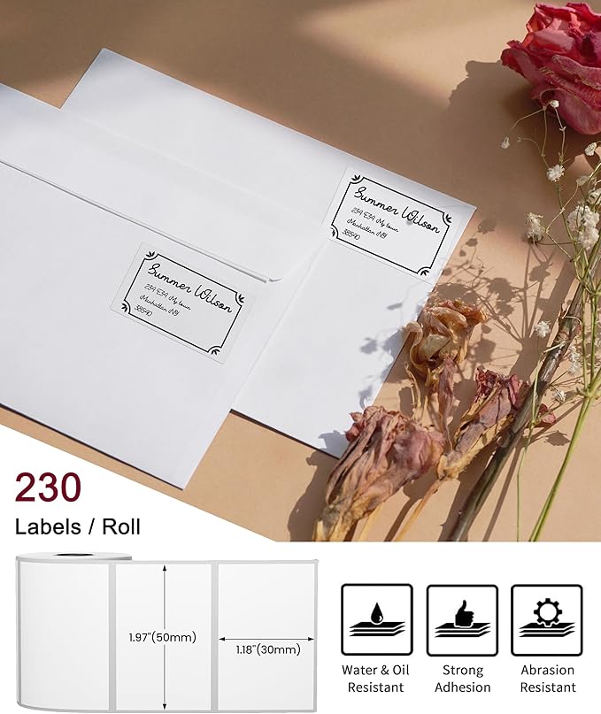 [3x230 pcs] Phomemo Original Labels for M110 M100 M220 M221 M120 M200, 1.97'' x 1.18''(50x30mm), 3 Rolls, 230 Labels/Roll, Square, White, Also Support Phomemo Shipping Printer for Barcode, Address
