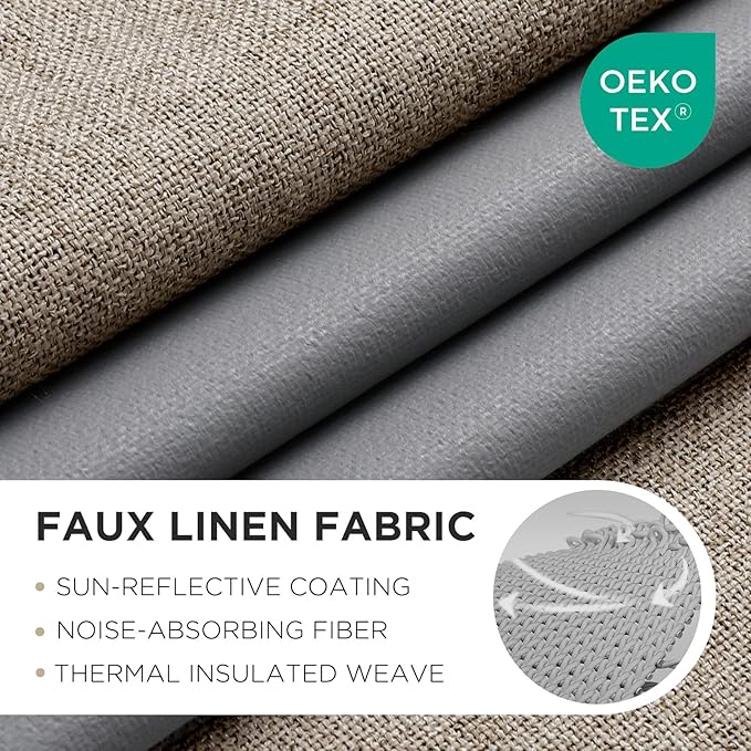 Joydeco Linen Curtains for Bedroom Windows 108 Inches Long - Room Darkening Curtains 2 Panels Set with Grommet, 100% Black Out Textured Thermal Drapes Privacy Protection, W52 x L108 Inch