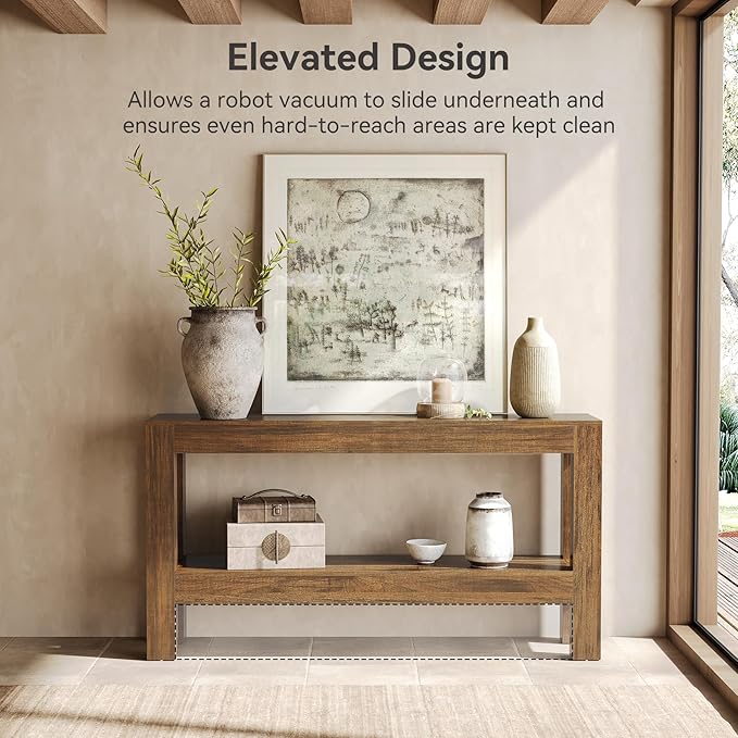 LITTLE TREE 63-Inch Wood Entryway Table, Long Farmhouse Narrow Console Table for Living Room, Hallway, Sofa, Entry, Entrance, Foyer, Behind Couch with 2-Tier Shelves, Brown