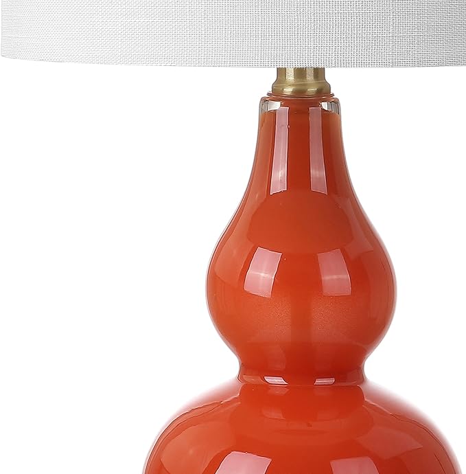 JONATHAN Y 20.5" Sunset Orange Glass Table Lamp, Modern Gourd Bedside Nightstand Lamp for Bedroom, Living Room, White Linen Shade, LED Bulb Included (JYL1028G)