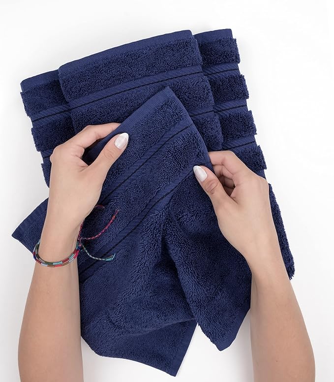 American Soft Linen Luxury Hand Towels for Bathroom, 600 GSM 100% Cotton Turkish 4 Piece Hand Towel Set, 600 GSM Hand Face Towels for Kitchen, Navy Blue Hand Towels