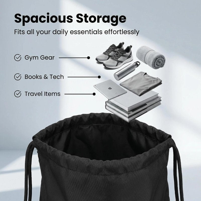 Drawstring Backpack, Waterproof Lightweight Foldable Gym Sack with Wide Shoulder Straps, Large Capacity Daypack for Work, School, Sports, Hiking, Travel, Durable Packable Bag