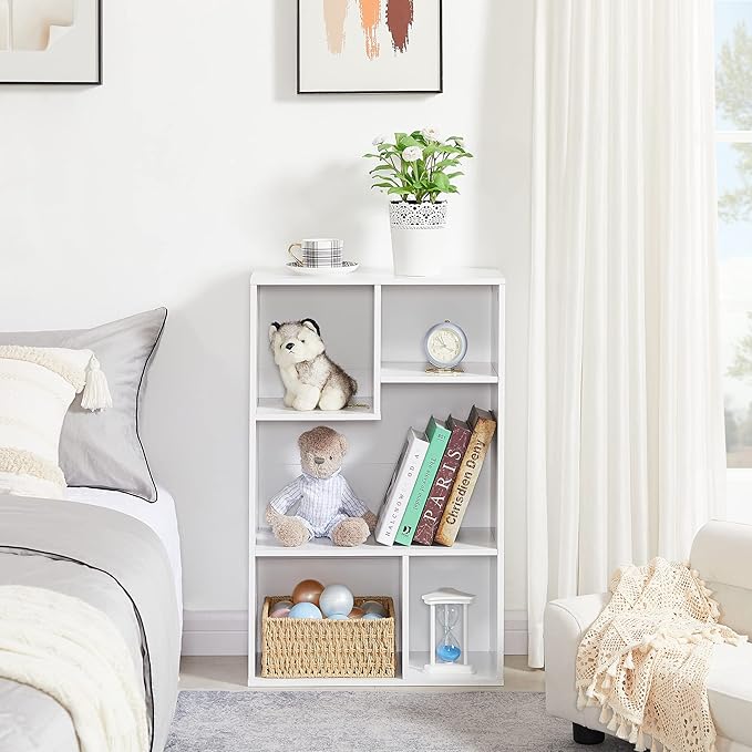 VECELO Small White Bookshelf, 5 Cube Shelf, Fits Tallest Hardcovers, Horizontal Available, Storage Organzier for Home Office,White