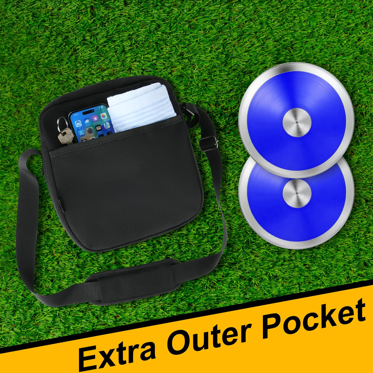 Cosmos Discus Carrier Bag Discus Shoulder Bag with Adjustable Strap, Track and Field Discus Throw Carry Case Portable Discus Storage Bag with Zipper Pocket for Storing 2 Discuses, Discus Not Included
