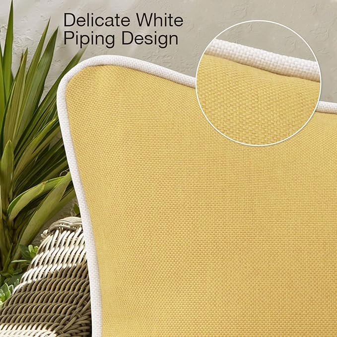 Decorative Outdoor Water Repellent Throw Pillows with Inserts, Set of 4, 18" x18" Pillows for Patio, Backyard, Bed, Couch, and Patio Furniture, Yellow