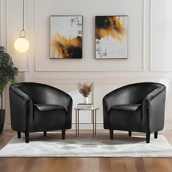 Yaheetech Black Accent Chairs Set of 2, Cozy Velvet Barrel Chair, Modern Club Chair with Soft Padde, Vanity Chair for Living Room/Bedroom/Waiting Room Reception Room, Matte Black