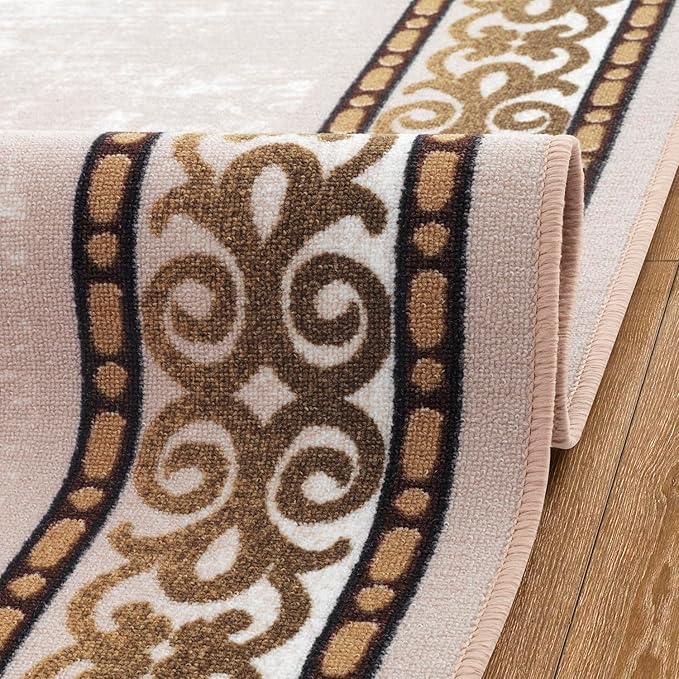 Antep Rugs Alfombras Bordered Modern 4x6 Non-Slip (Non-Skid) Low Pile Rubber Backing Indoor Area Rug (Beige, 4' x 5'8")