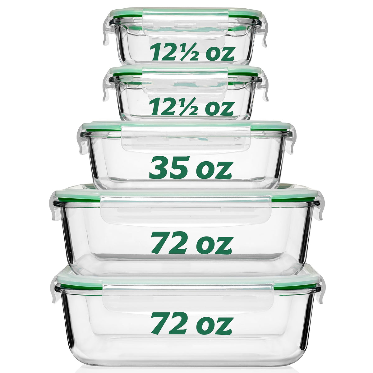 Fusion Gourmet Family Pack - Glass Storage Containers - Airtight 5 Pack