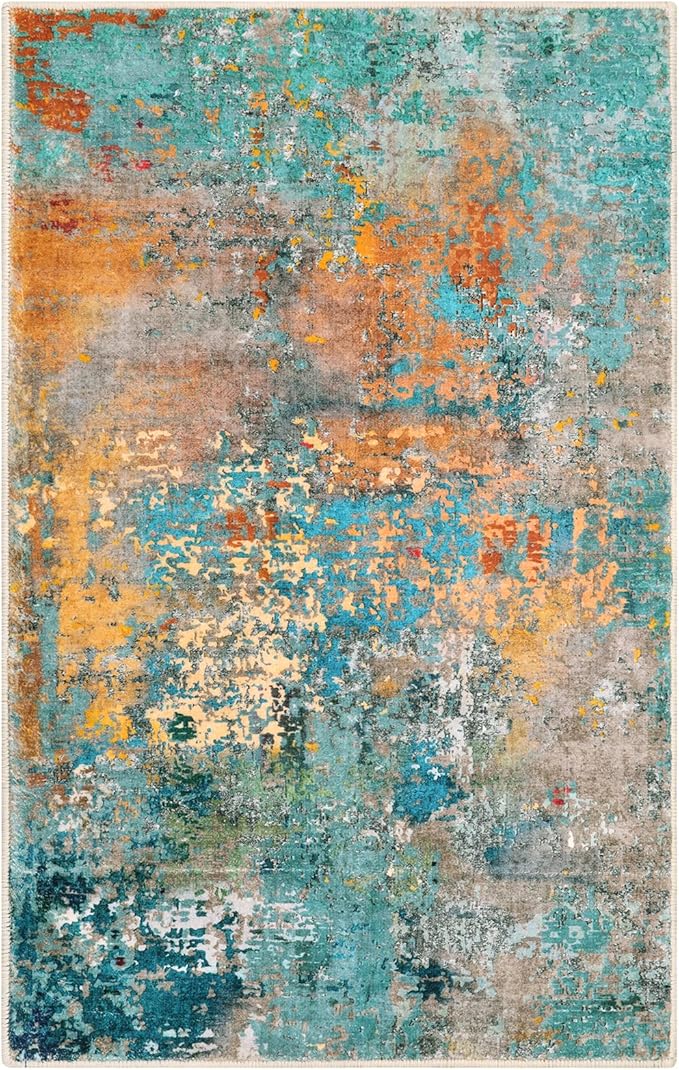 Lahome Modern Abstract Area Rug - 3x5 Soft Rug for Bedroom Non Slip Living Room Mat, Machine Washable Contemporary Throw Carpet for Office Front Door Entrance Way Kitchen Playroom, Rosy Clouds