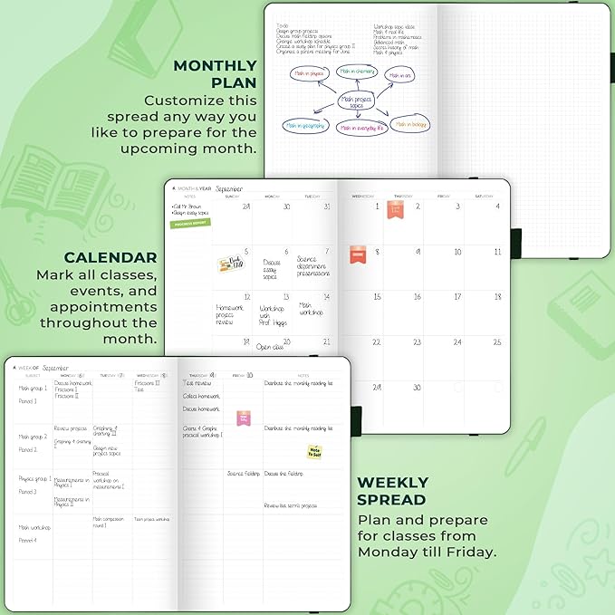 Clever Fox Teacher Planner – School Year Planner with Calendars & Lesson Plans – Book for Classroom & Homeschool Organization, A4 (Dark Green)