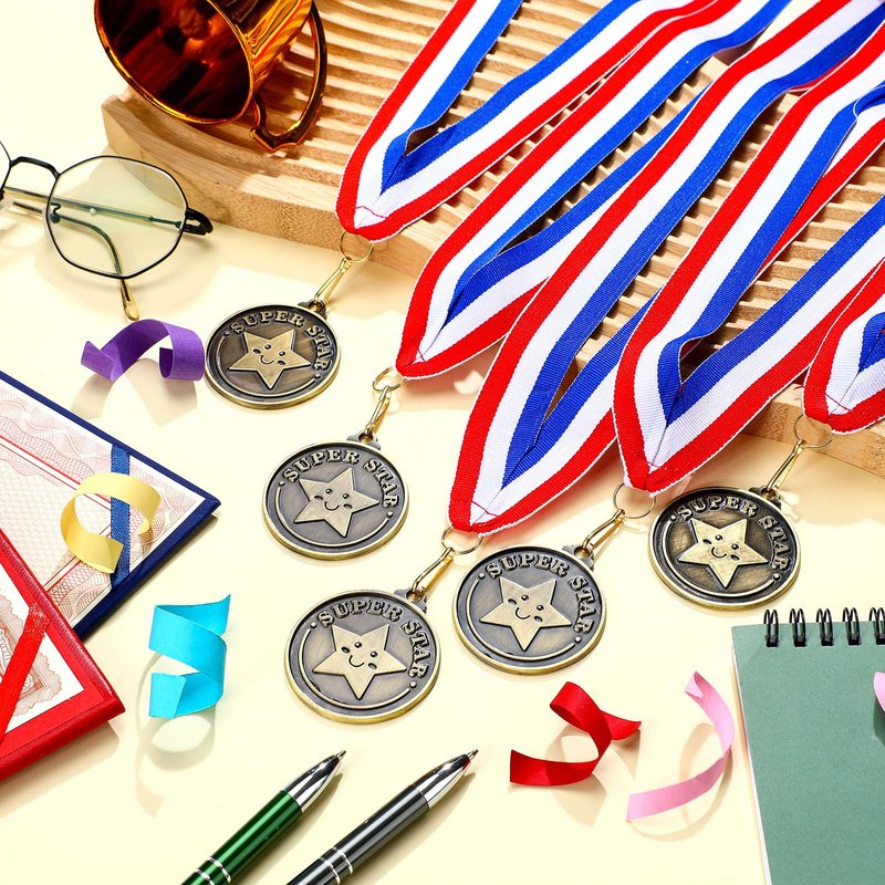 Remuuly 30 Pcs 30/60/100 Pcs Super Star Award Medals Hero Stuent Medals Bulk 2'' Gold Award Medallion with Neck Ribbon Metal Trophy Prize Gifts for Competition Party Favor Supplies (Super Star)