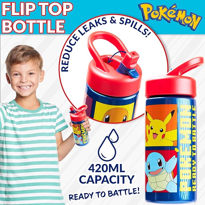 Pokemon Insulated Lunch Bag with Lunch Box Water Bottle Set for Kids 3 Piece School Snack Bag Pikachu Gifts for Kids (Red/Blue)