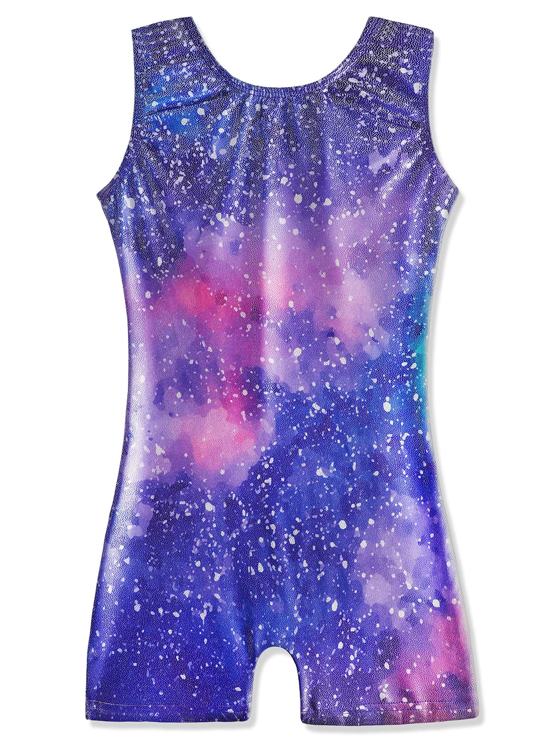 HOZIY Little Girls Gymnastics Leotards with Shorts Size 7-8 Years 7/8 Rainbow Purple Pink Biketards Stars Starry Tumbling Outfits Sparkly Milky Way Galaxy Leotardos Para Gimnasia Ninas