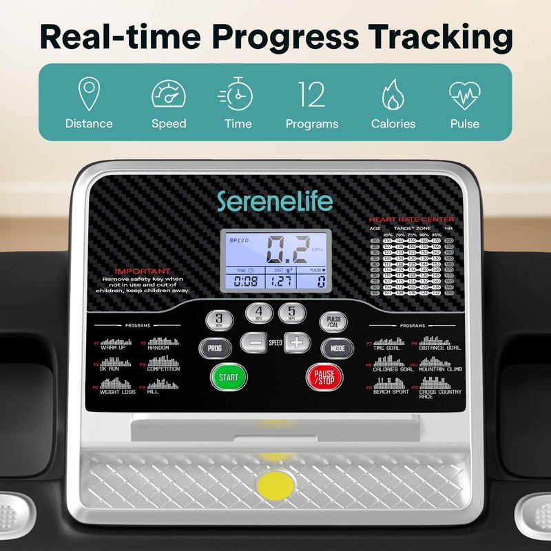 SereneLife Treadmill with Incline & Handle Bars | Compact Portable Walking Pad & Treadmill for Home/Apartment | Wide Running Belt 40" x 16" | Includes Workout Trainer Program with Bluetooth App