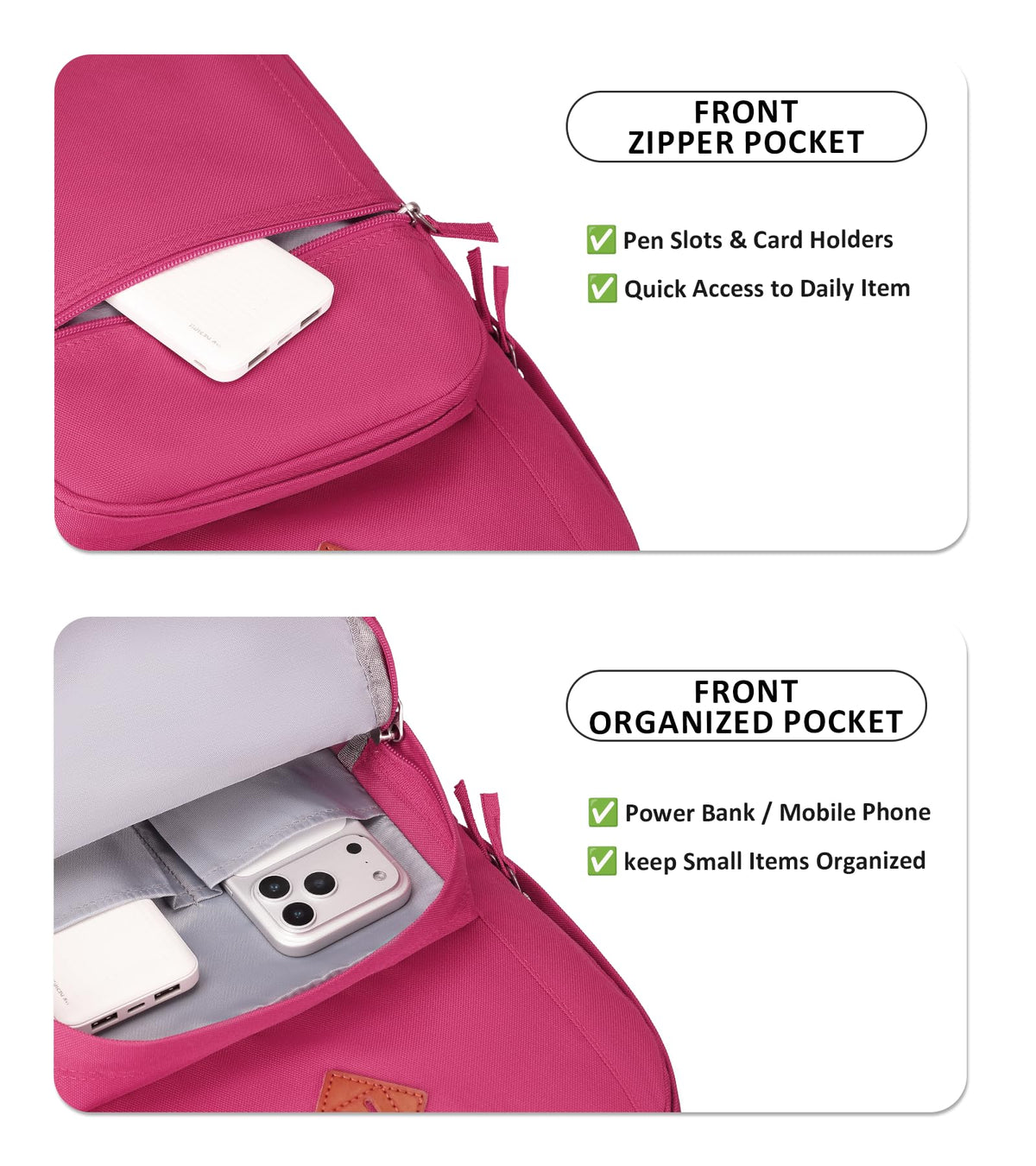 abshoo Girls Solid Color Backpack For College Women Water Resistant School Bag (Rose Red)