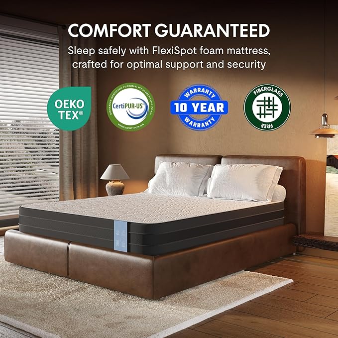 FLEXISPOT S2E Adjustable Bed Frame Base Queen with 12-Inch Cooling Gel Memory Foam Mattress, Whisper Quiet Durable Motor, Adjustable Legs, Easy Assembly – Bonus 4-Piece Queen Sheet Set Included