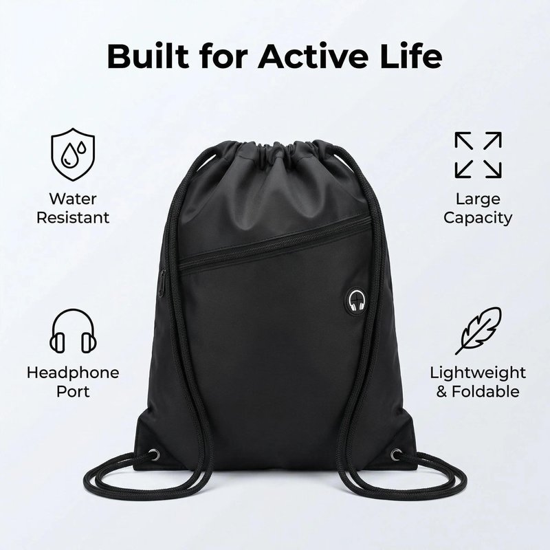 Drawstring Backpack, Waterproof Lightweight Foldable Gym Sack with Wide Shoulder Straps, Large Capacity Daypack for Work, School, Sports, Hiking, Travel, Durable Packable Bag