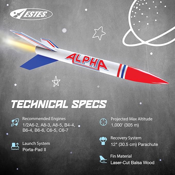 Estes 1756 Bulk Pack of 12 Alpha Rocket-Building Kits, Intermediate Flying-Rocket Model Kits for Ages 10+
