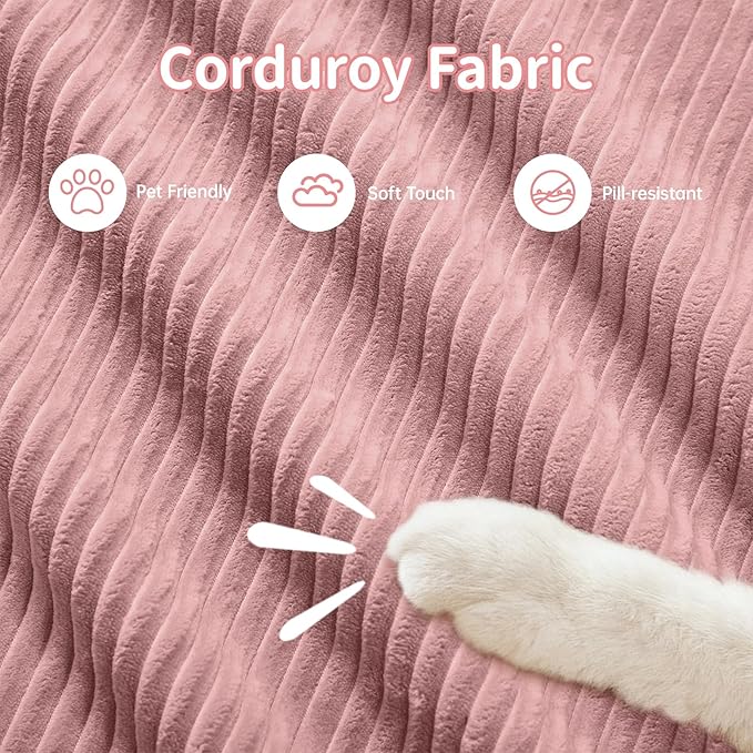 152" Modern Corduroy Cloud Sofa with Ottoman, L Shaped Boneless Modular Large Sectional Couches for Living Room, Pink 4 Seater Compressed Memory Foam Couch, Extra Deep Seat, No Assembly