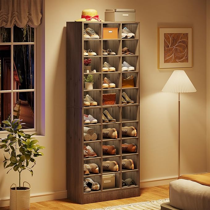 Tribesigns 10-Tier Shoe Storage Cabinet Set of 2, Gray Wooden Shoe Rack with 30 Cubbies, Freestanding Tall Entryway Shoe Organizer for Closet, Entryway, Living Room
