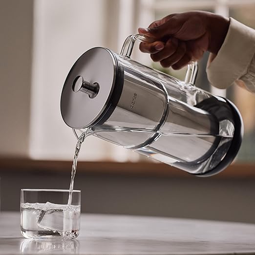 Aarke Purifier Regular 1.18L Glass Pitcher Bundle w/Steel Filter, 4 Pure Refill